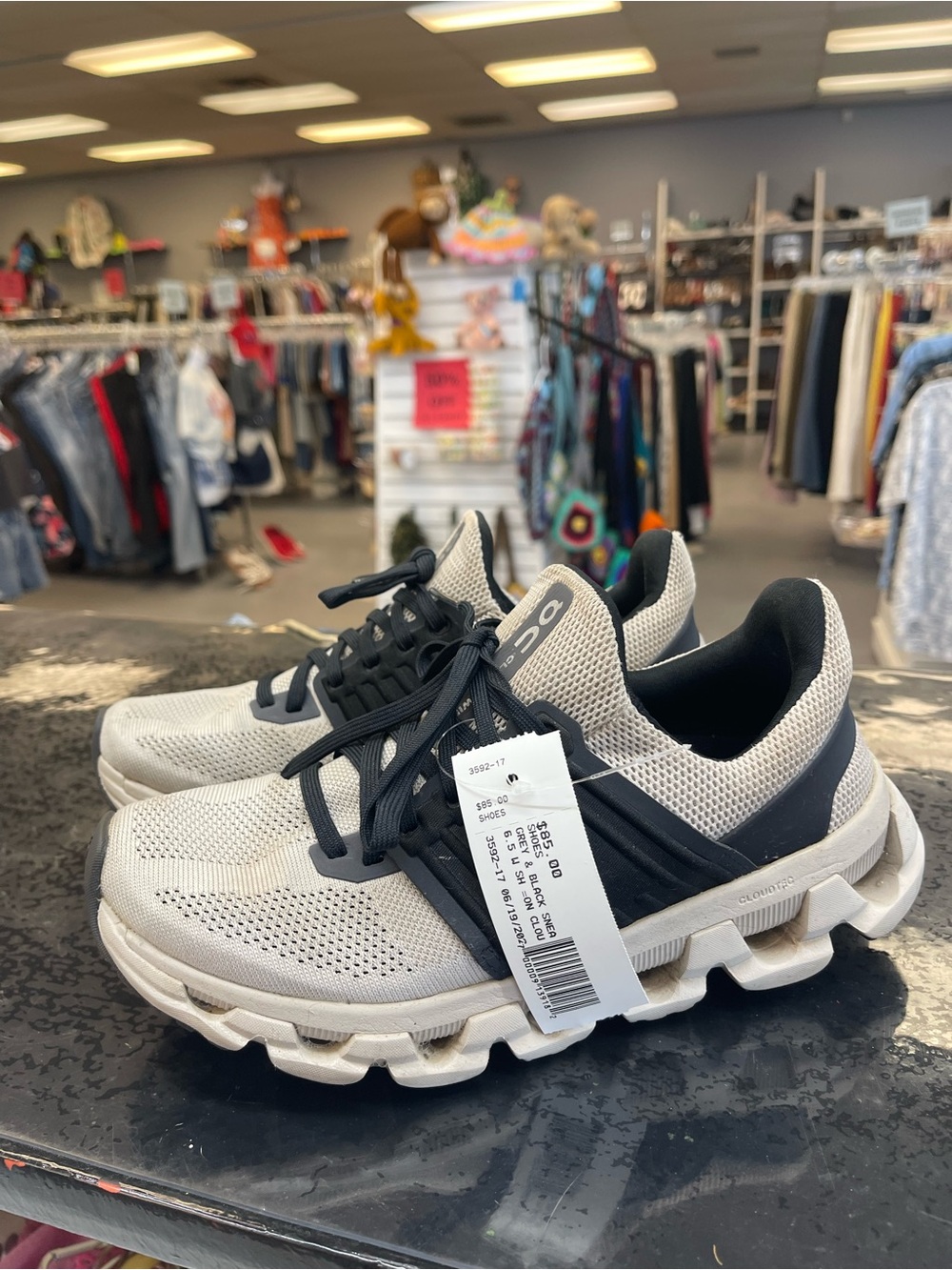On Running Women's Cloud Sneakers in Light Gray and Black - Picture 4 of 12